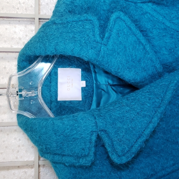 Gucci blue/green wool and alpaca blend double breast lined girls coat si… - Picture 2 of 12